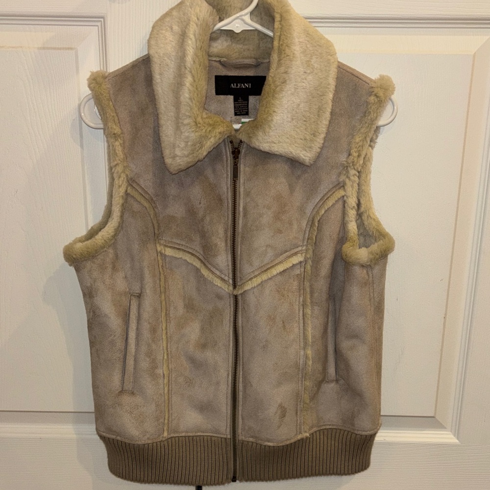Tan and Cream Shearling Vest